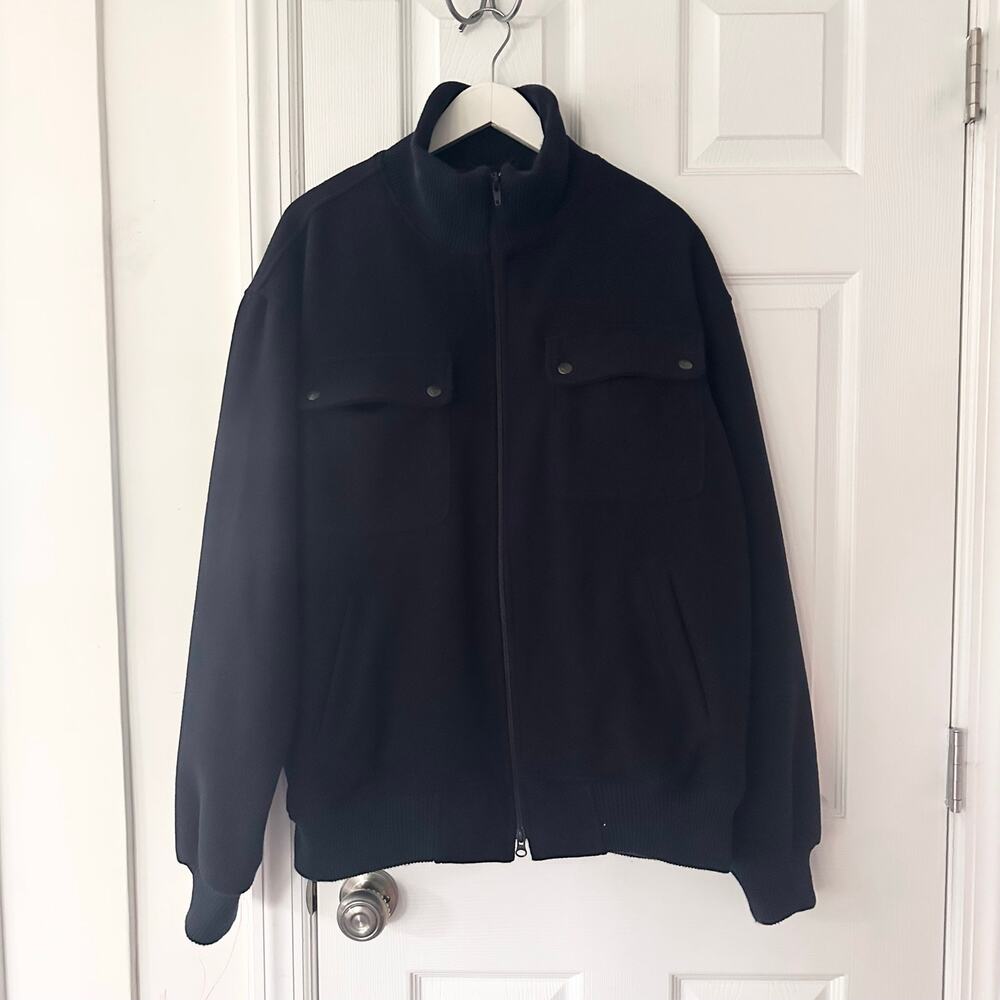 Schott NYC Canada Navy Blue Wool Full Zip Pockets Red Liner Heavy Jacket Men XL